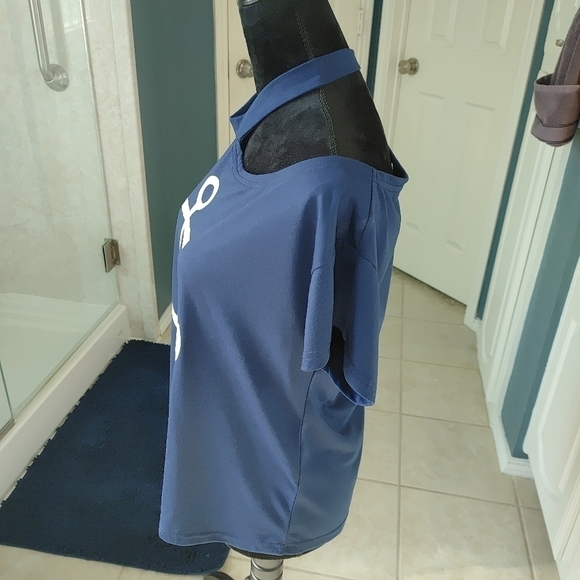 CBR Navy Blue Anchor Tee Cap Sleeves Decorative Neckline XL NEW - Picture 2 of 10
